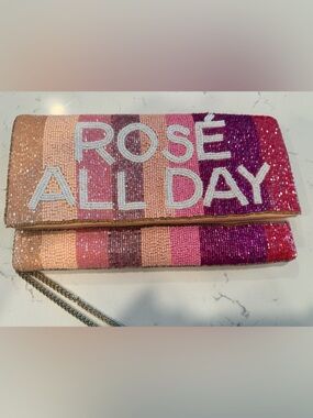 Beaded 'Rosé All Day' Pink Ombre Fold-Over Clutch Purse